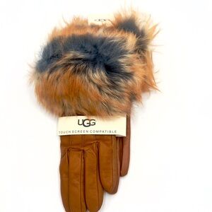 UGG Women's Brown and Black Fur Trim Gloves
